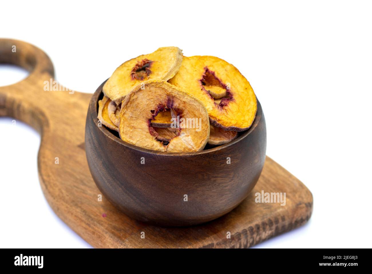 Dried peach slices. Sliced dry peach isolated on white background. Sun