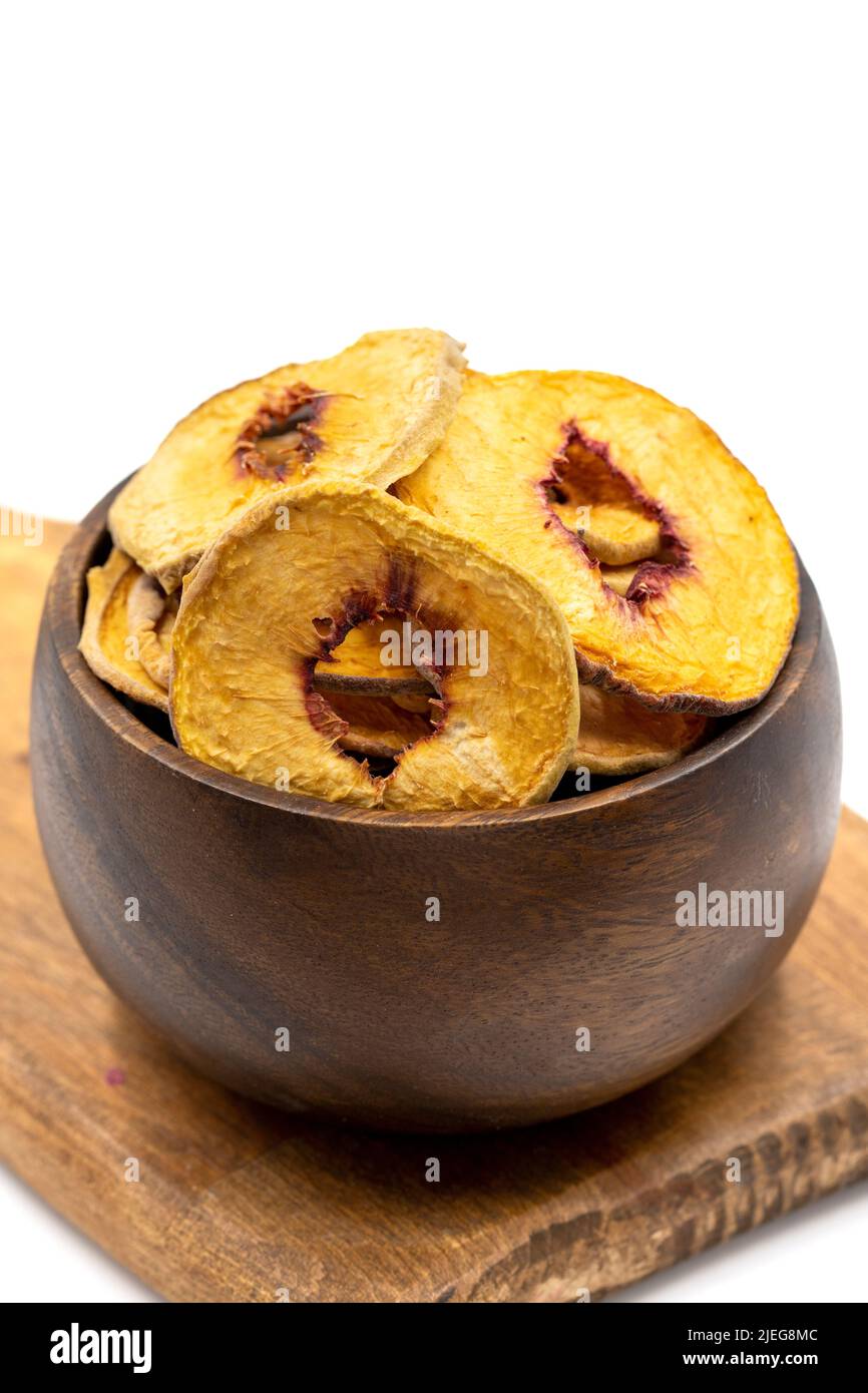 Dried peach slices. Sliced dry peach isolated on white background. Sun