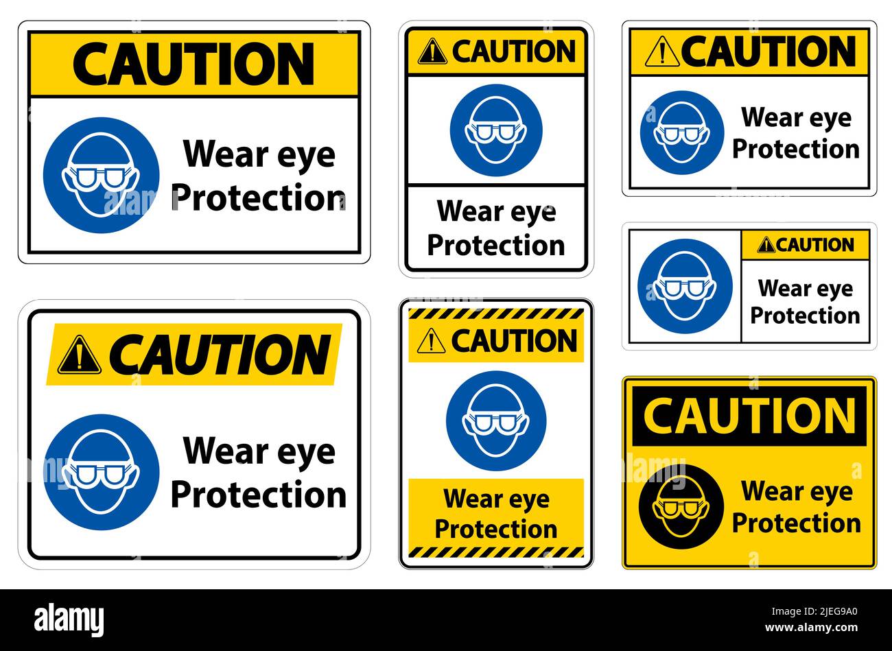 Caution Wear eye protection on white background Stock Vector Image