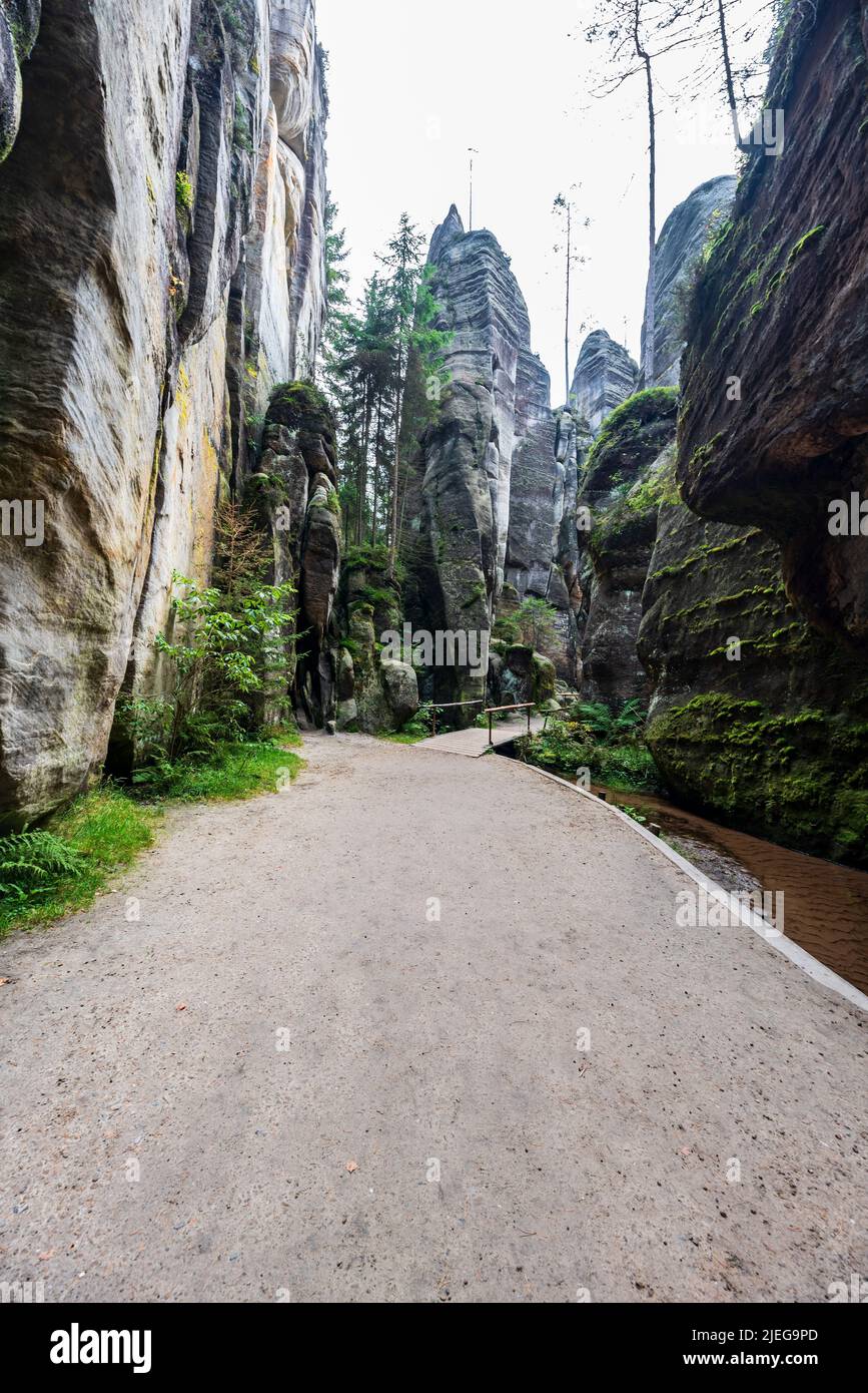 Adrspasske skaly rock town with rock towers in Czech republic Stock Photo