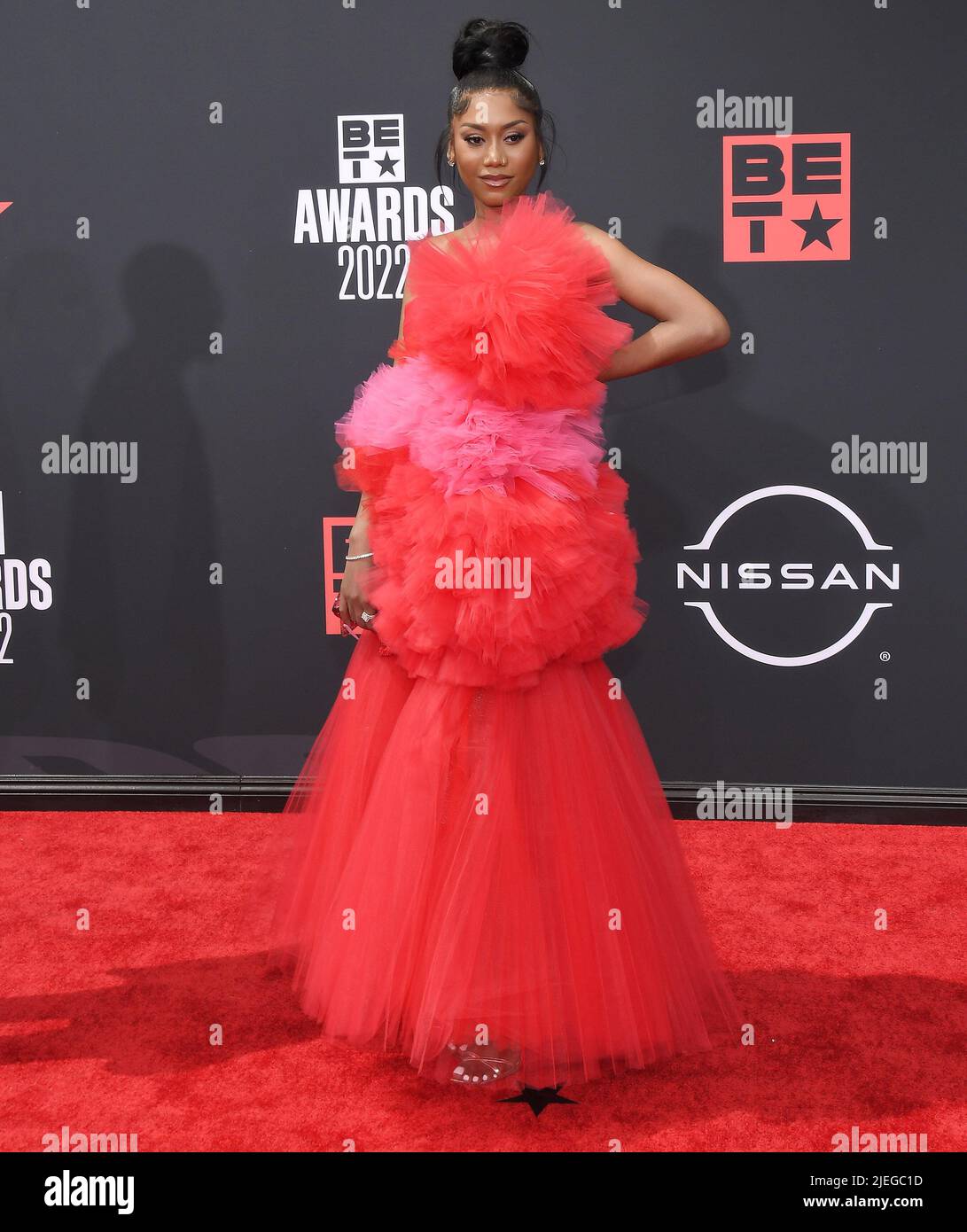 Los Angeles, USA. 26th June, 2022. Muni Long arrives at the BET Awards