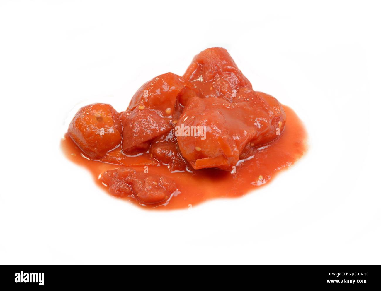 Tinned chopped tomatoes isolated on white background. Tomato sauce