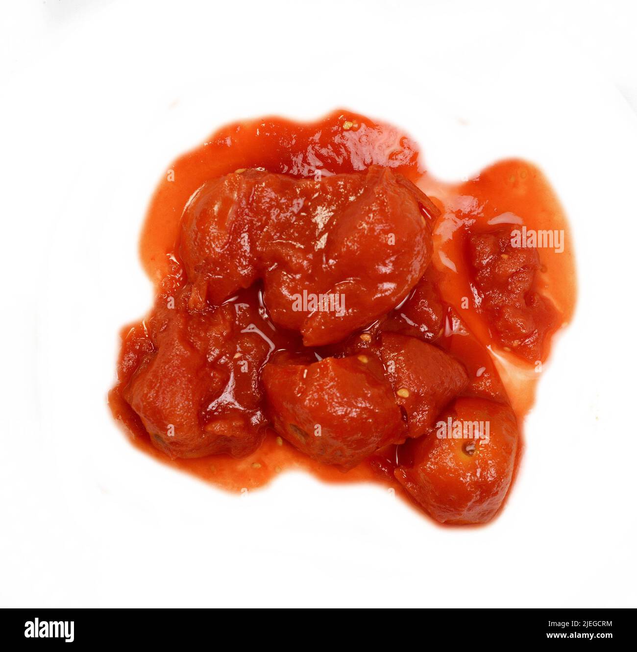 Tinned chopped tomatoes isolated on white background. Tomato sauce ...
