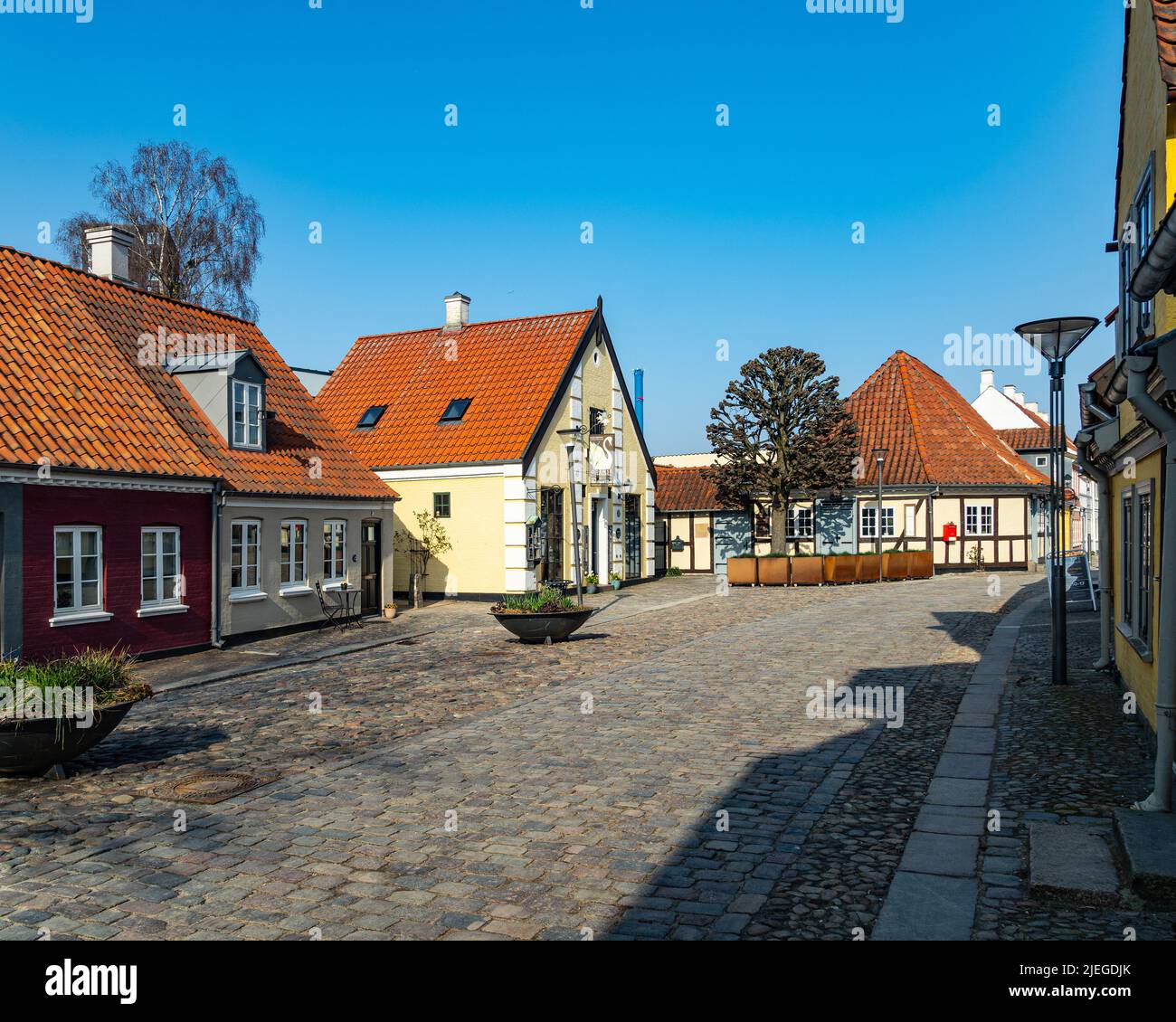 Typical Danish houses in the historic center of Odense. Odense, Denmark, Europe Stock Photo
