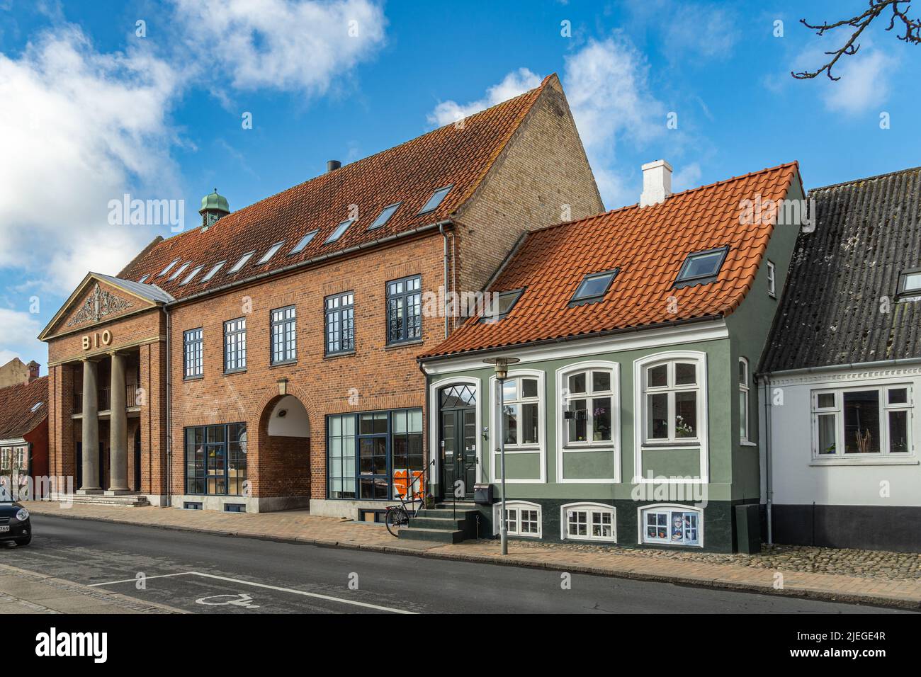 The old building that housed the cinema in Assens. Today a library and meeting center for young people. Assens, Denmark, Europe Stock Photo