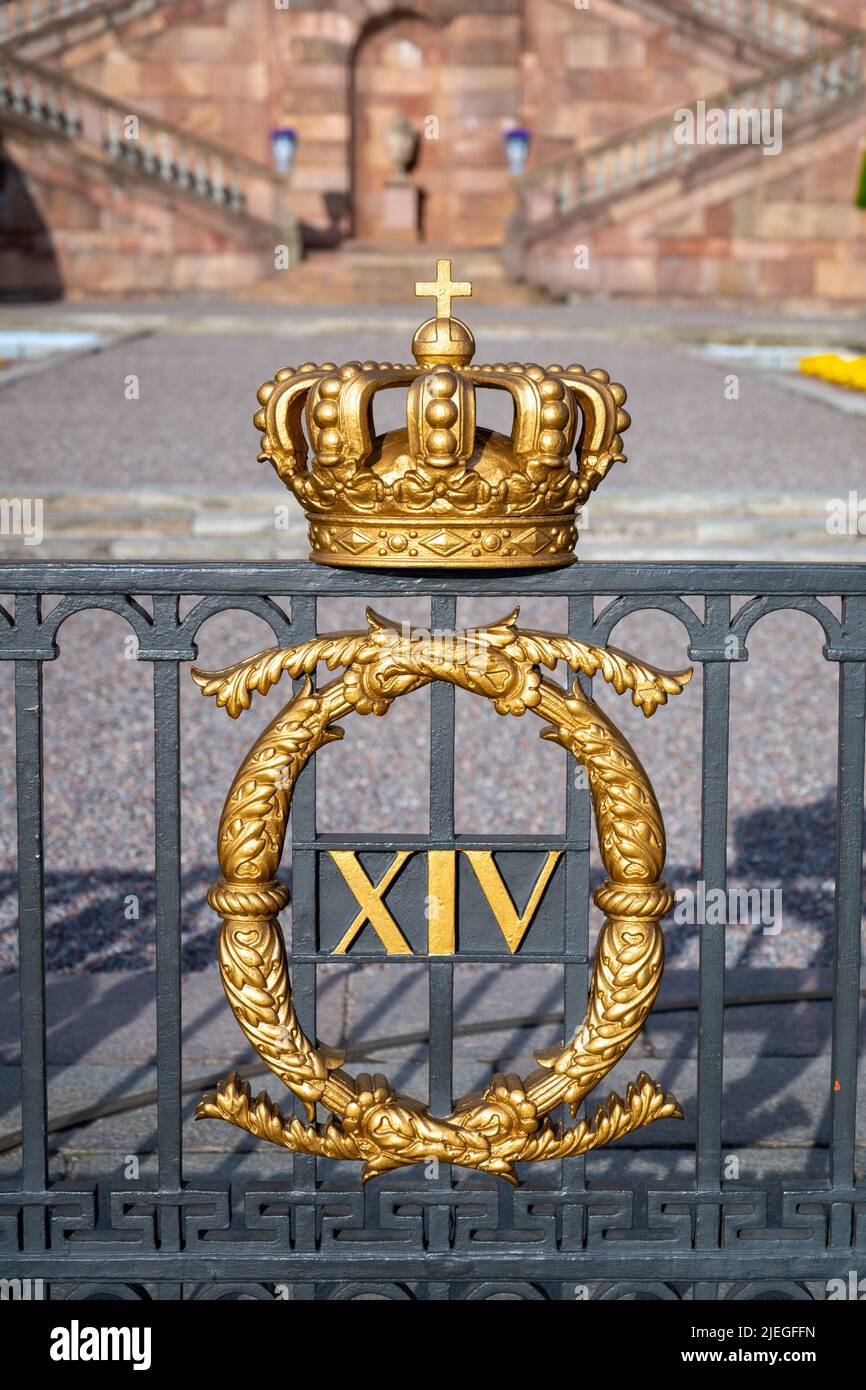 Golden crown at Royal Palace in Stockholm Stock Photo