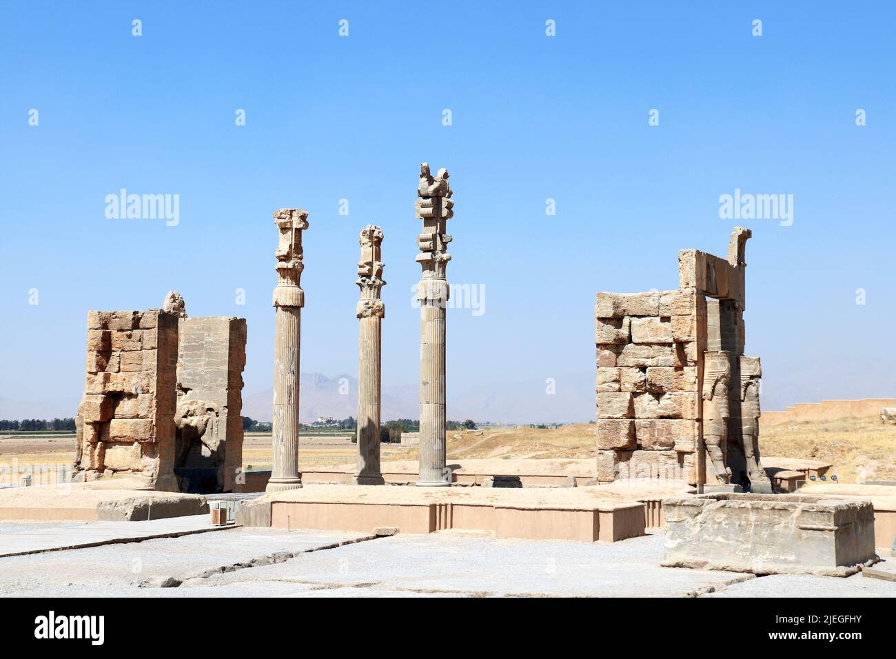 Gate of All Nations (Xerxes Gate) with stone statues of lamassu in ancient city Persepolis, Iran. UNESCO world heritage site Stock Photo