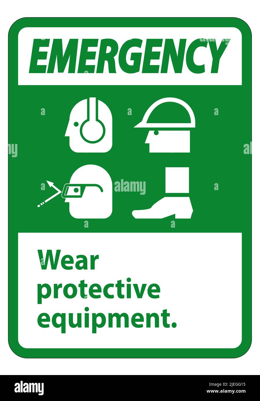 Emergency Sign Wear Protective Equipmentwith Ppe Symbols On White