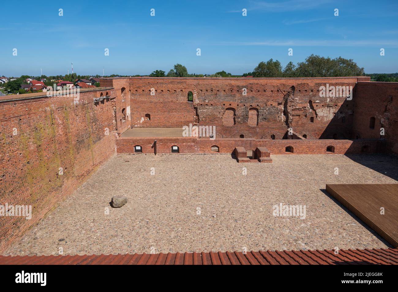 Ciechanow, Masovia, Poland - June 5, 2022: Medieval Castle of the Masovian Dukes, courtyard and walls. Stock Photo