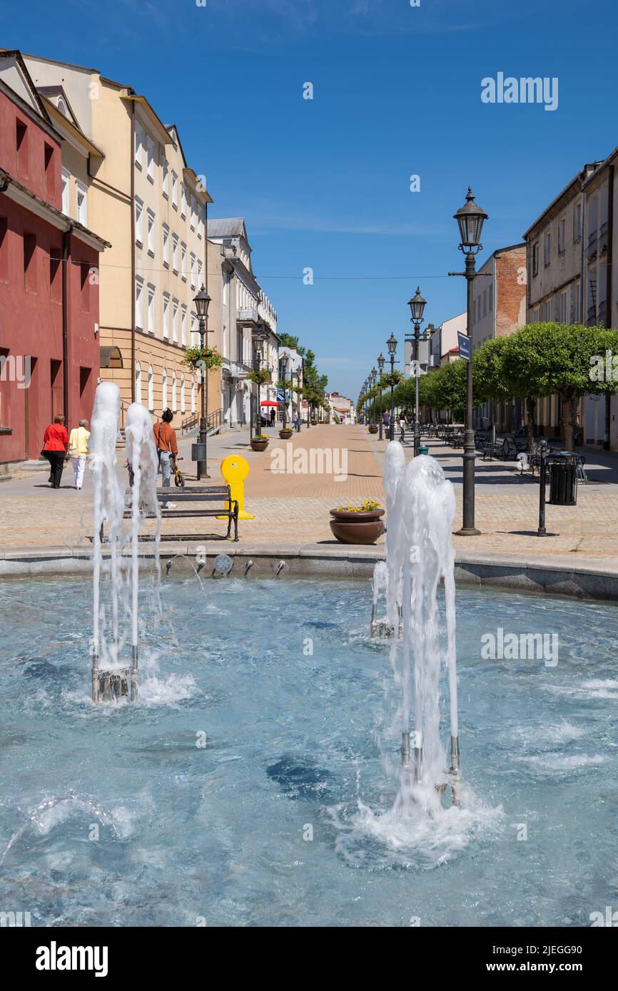 Ciechanow, Masovia, Poland - June 5, 2022: Fountain on Warszawska Street in the city center. Stock Photo