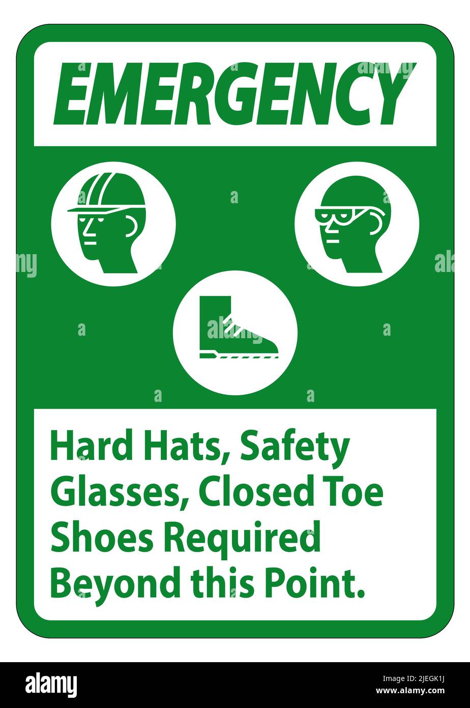 Emergency Sign Hard Hats, Safety Glasses, Closed Toe Shoes Required