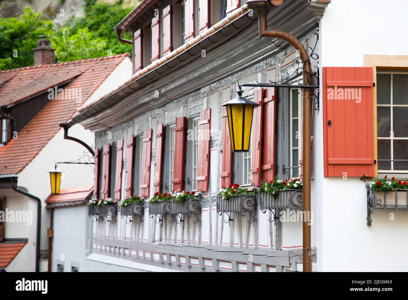 Details of old german houses on the narrow street of the old town in