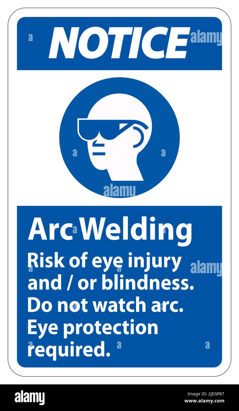 Notice Sign Arc Welding Risk Of Eye Injury And/Or Blindness, Do Not Watch Arc, Eye Protection Required Stock Vector