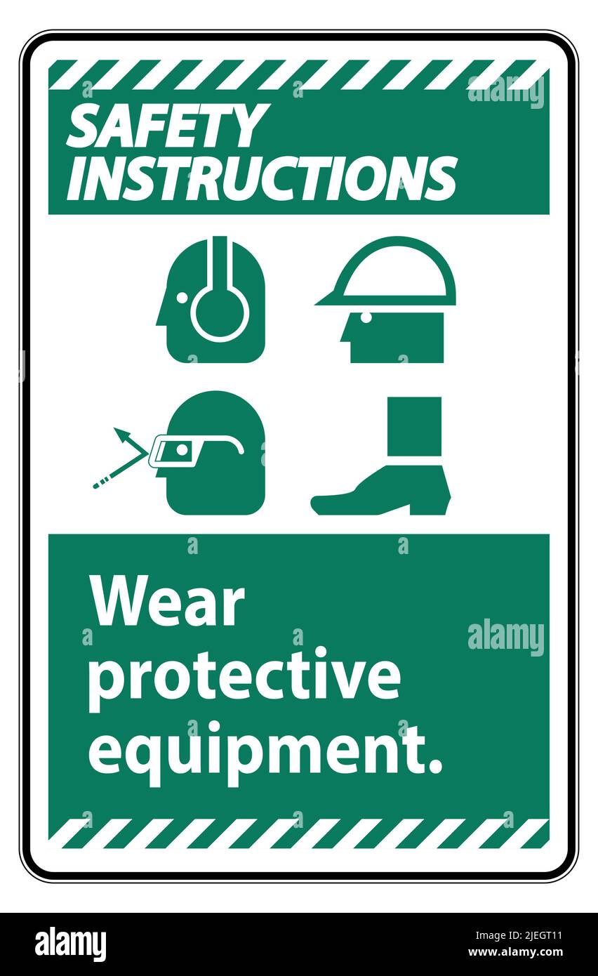 Safety Instructions Sign Wear Protective Equipment,With PPE Symbols on White Background,Vector Illustration Stock Vector