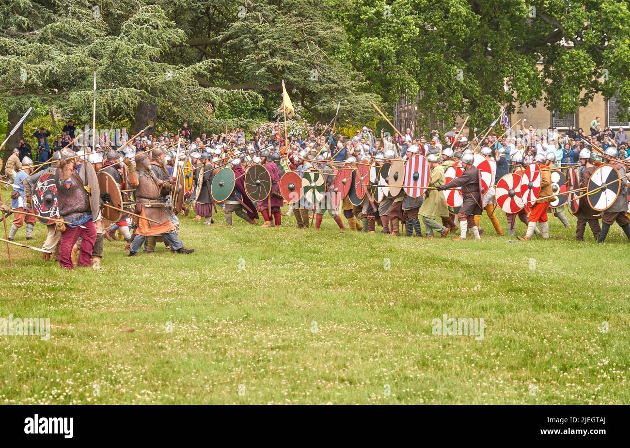 Viking and Anglo Saxon Battle reenactment scene Stock Photo