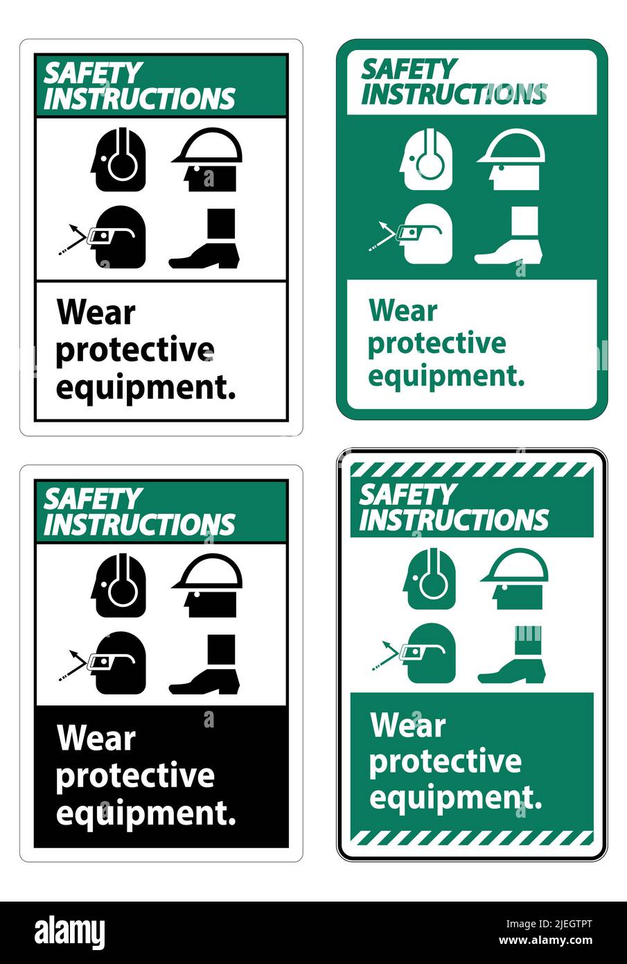 Safety Instructions Sign Wear Protective Equipment,With PPE Symbols on