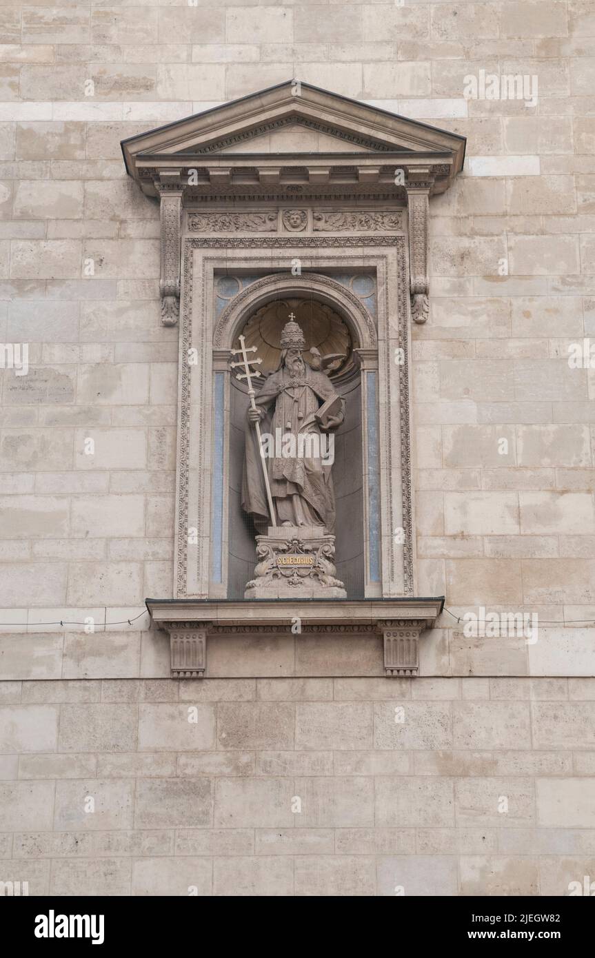 St. Crecorius [Pope Gregory I] on the walls of St. Stephen's Basilica (Szent István Bazilika) Budapest, Hungary Stock Photo