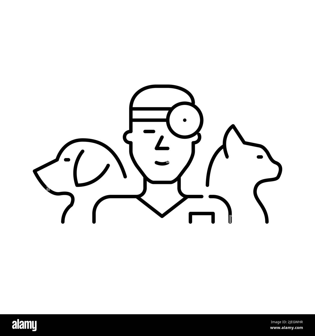 Veterinary doctor icon. Young man with dog and cat. Pixel perfect, editable stroke line icon Stock Vector