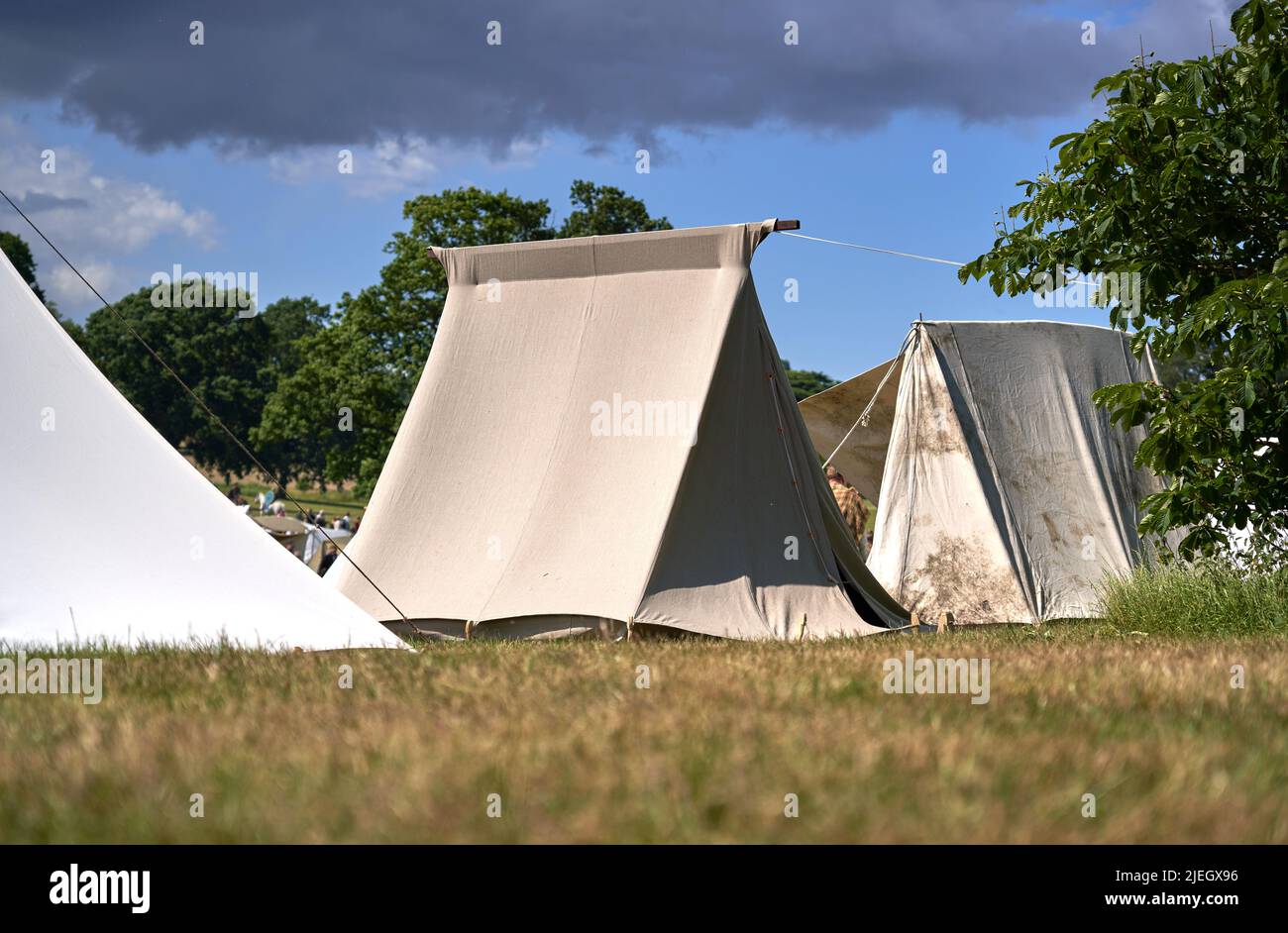 Canvas tents at a Viking reenactment festival Stock Photo Alamy