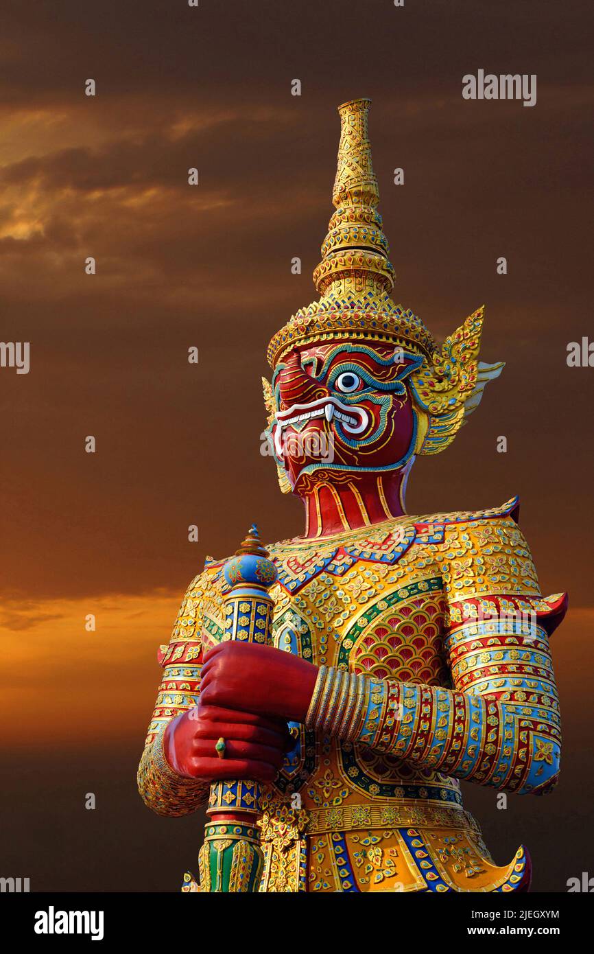 Yak, Yaksa, Teppanom, Tempelwächter in Thailand, Pattaya, Chon Buri, Stock Photo