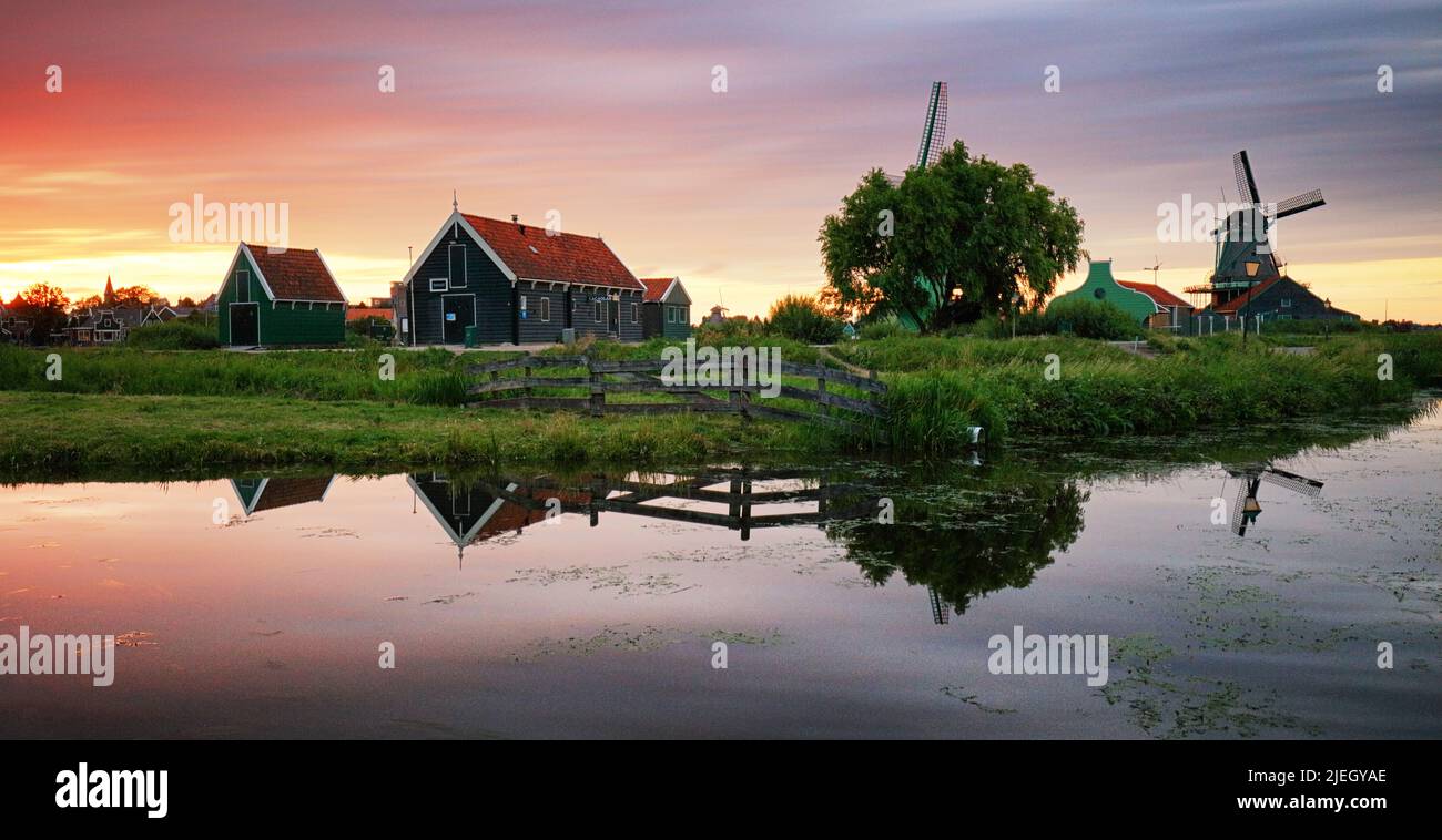 Panoramic view of netherlands rural landscape at night Stock Photo