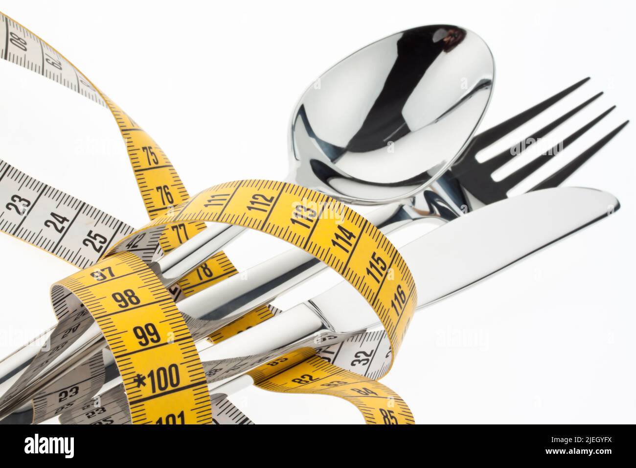 Massband mit Besteck, Symbolfoto für eine Diät, Abnehmen, Null Kalorien, Stock Photo