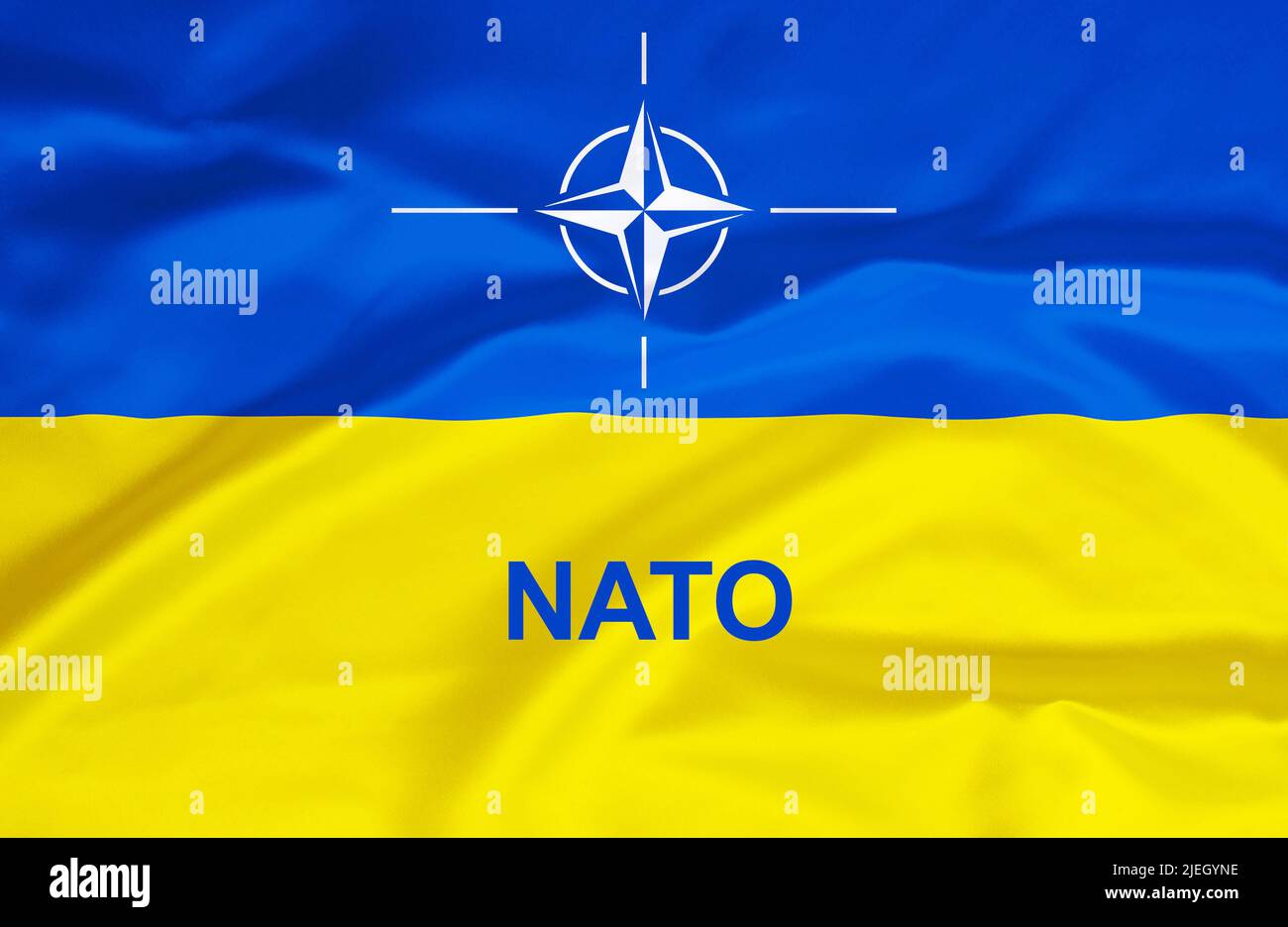 Ukraine, Osteuropa, Nationalfahne, Nationalflagge, Fahne, Flagge, Flaggenmast, NATO, Mitglied, Ukraine, Antrag, NATO-Beitritt, Stock Photo