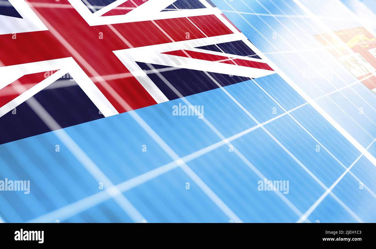 Solar panels on the background of the image of the flag of Fiji Stock Photo