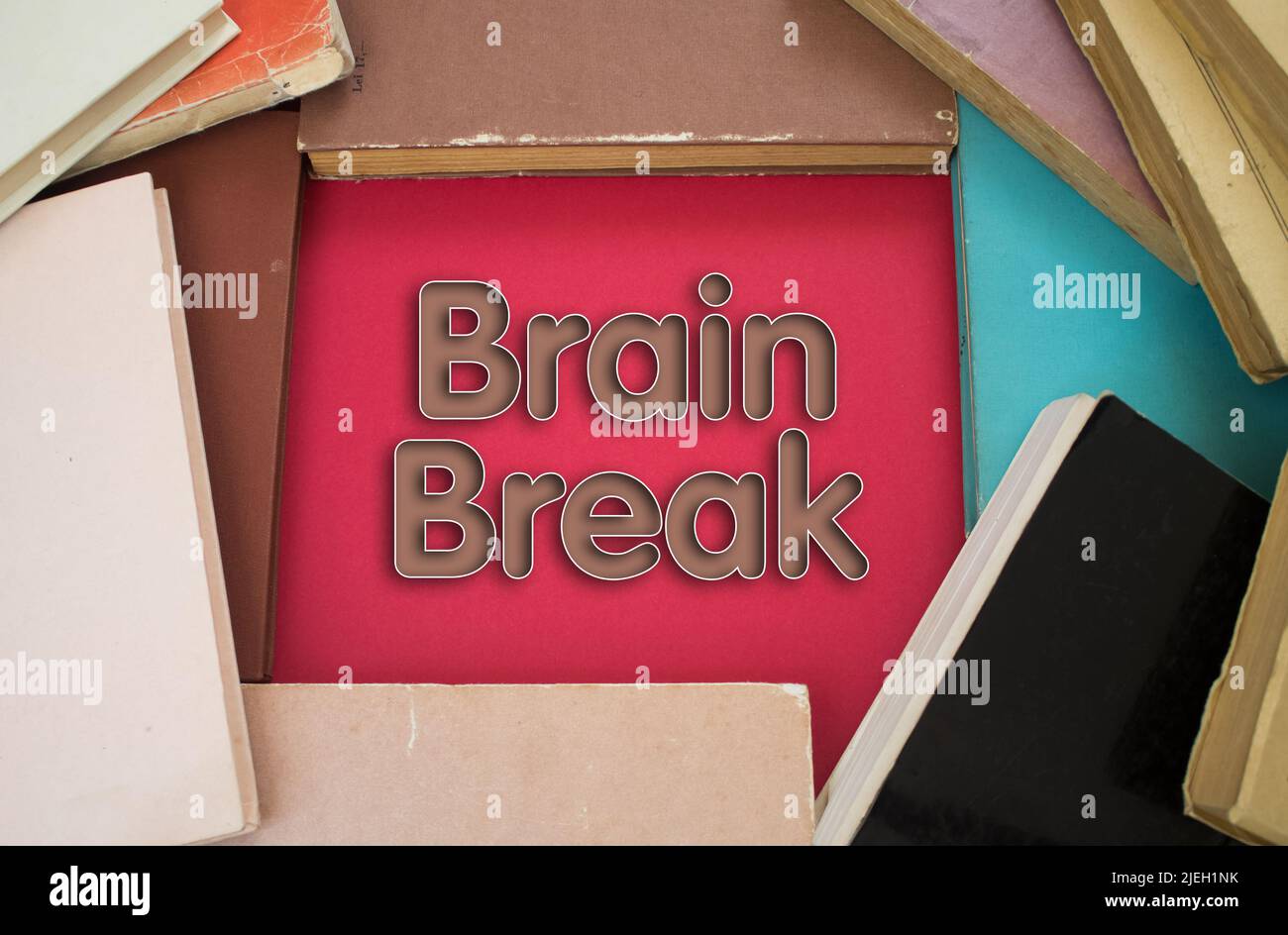 Brain Break word in opened book with vintage, natural patterns old antique paper design. Stock Photo