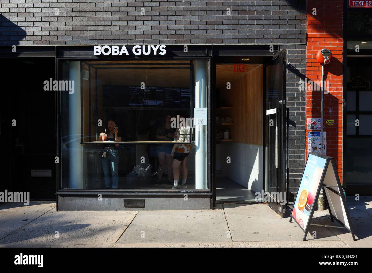 Boba Guys, 35 Spring St, New York, NY. exterior storefront of a bubble tea shop in the Nolita neighborhood in Manhattan. Stock Photo