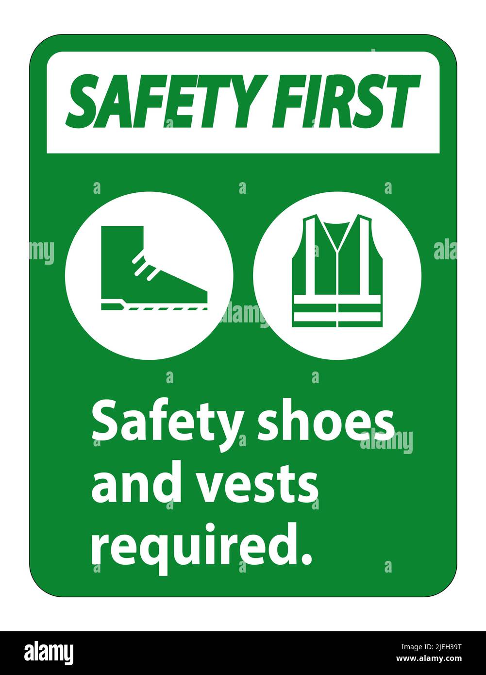Safety Shoes And Vest Required With PPE Symbols on white background
