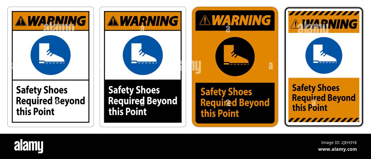 Warning Sign Safety Shoes Required Beyond This Point Stock Vector Image