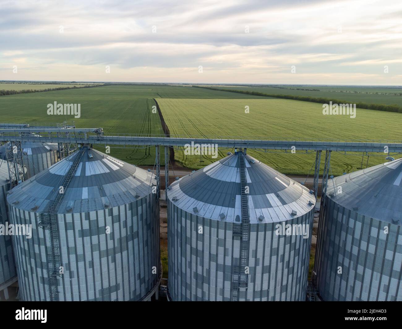 Grain elevator. Metal grain elevator in agricultural zone. Agriculture