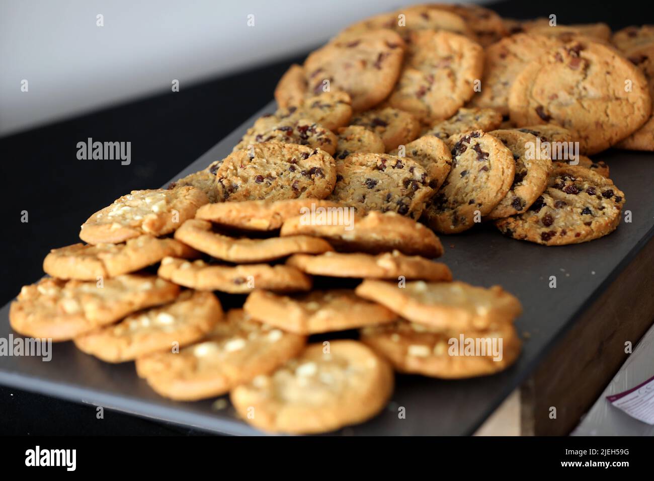 Cookies and biscuits pictured on a plate at a conference centre in London, UK. Stock Photo