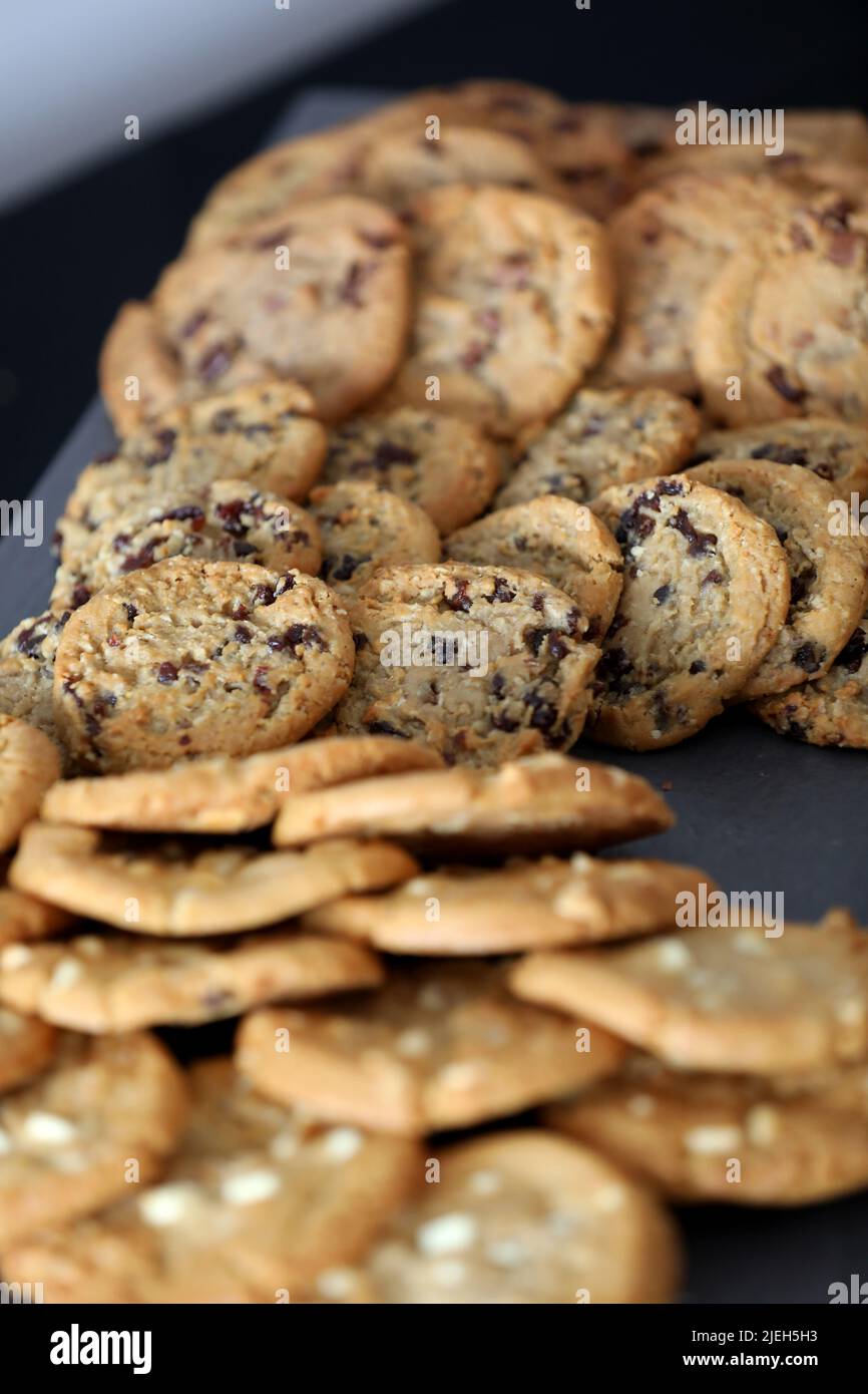 Cookies and biscuits pictured on a plate at a conference centre in London, UK. Stock Photo