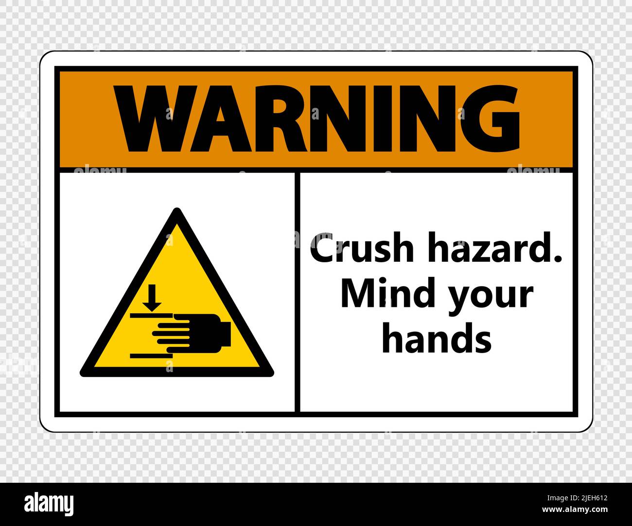 Warning crush hazard.Mind your hands Sign on transparent background