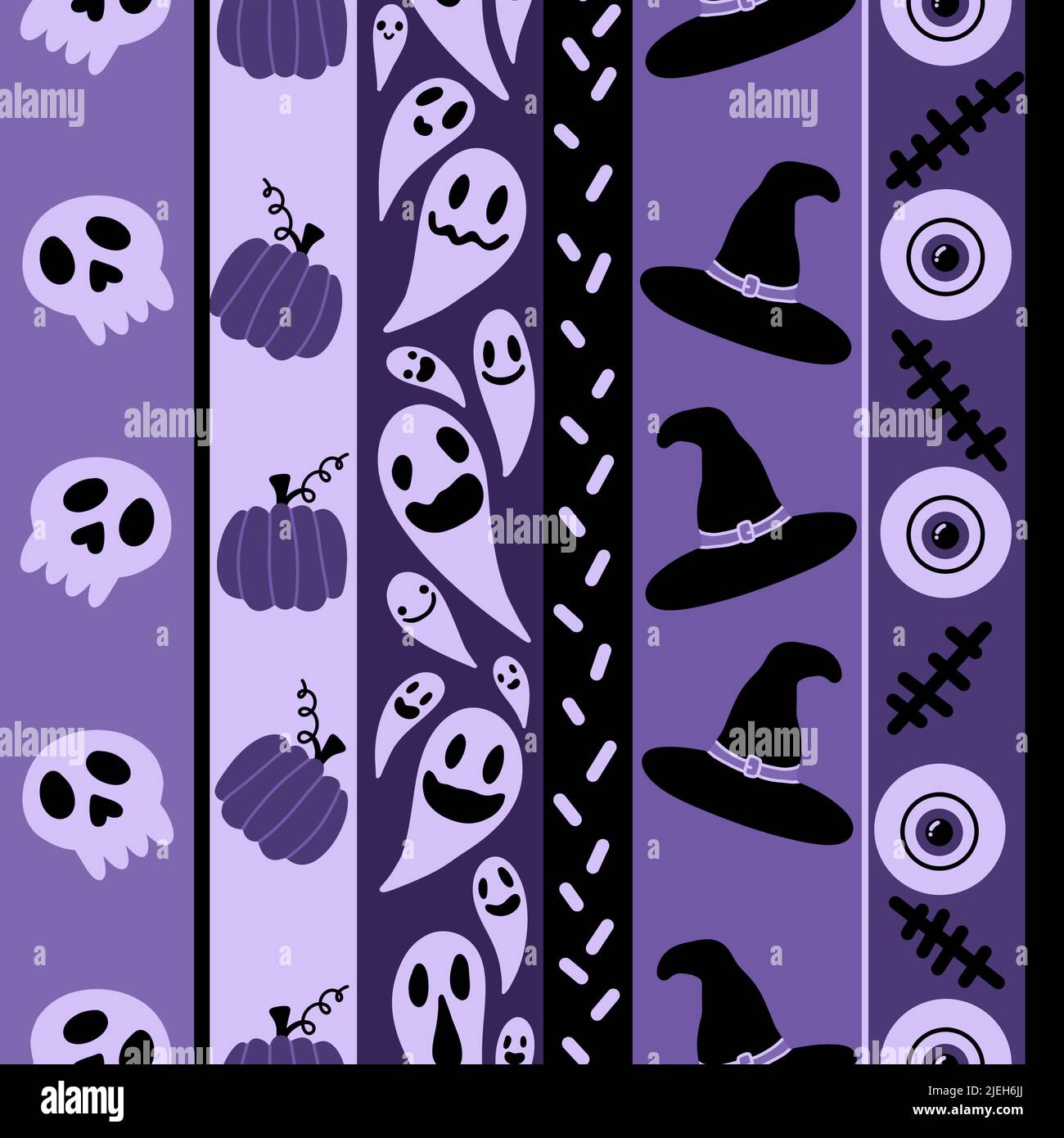 Cartoon seamless Halloween wrapping paper pattern with sculls and ghost ...