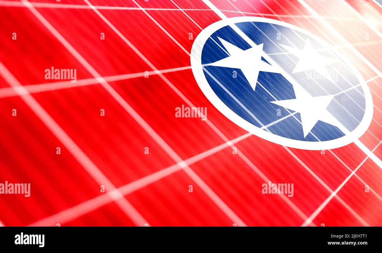 Solar panels on the background of the image of the flag of State of