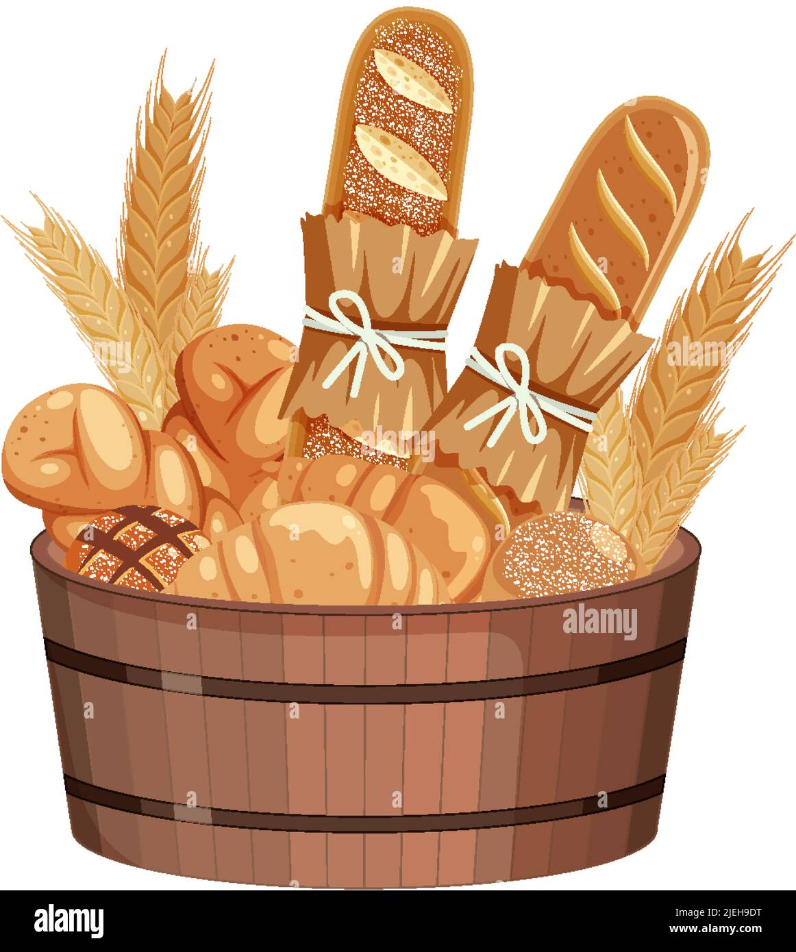 Breads in bucket on white background illustration Stock Vector Image