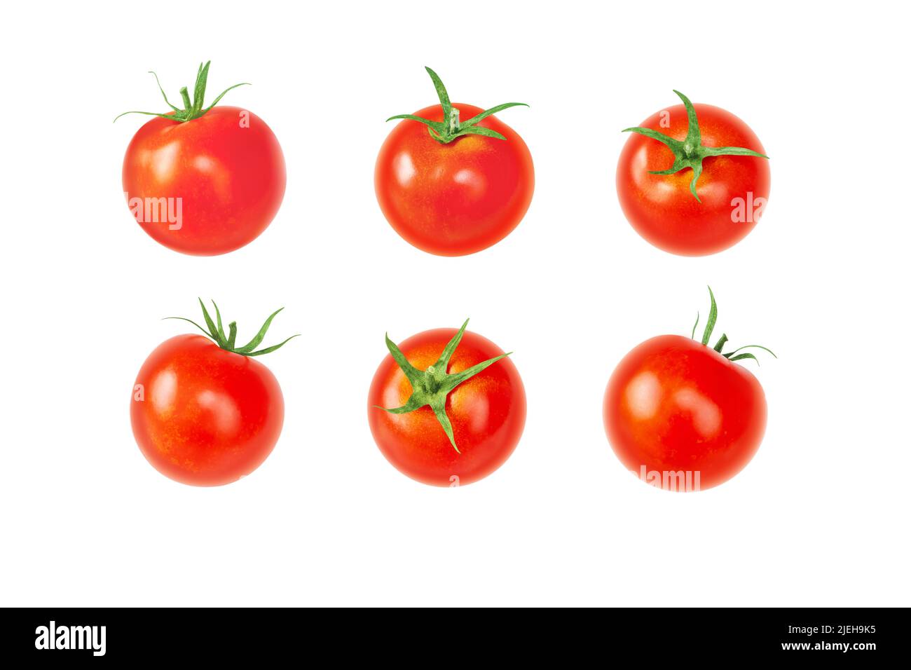 Tomato red vegetable set isolated on white. Solanum lycopersicum ripe fruits in different positions. Stock Photo