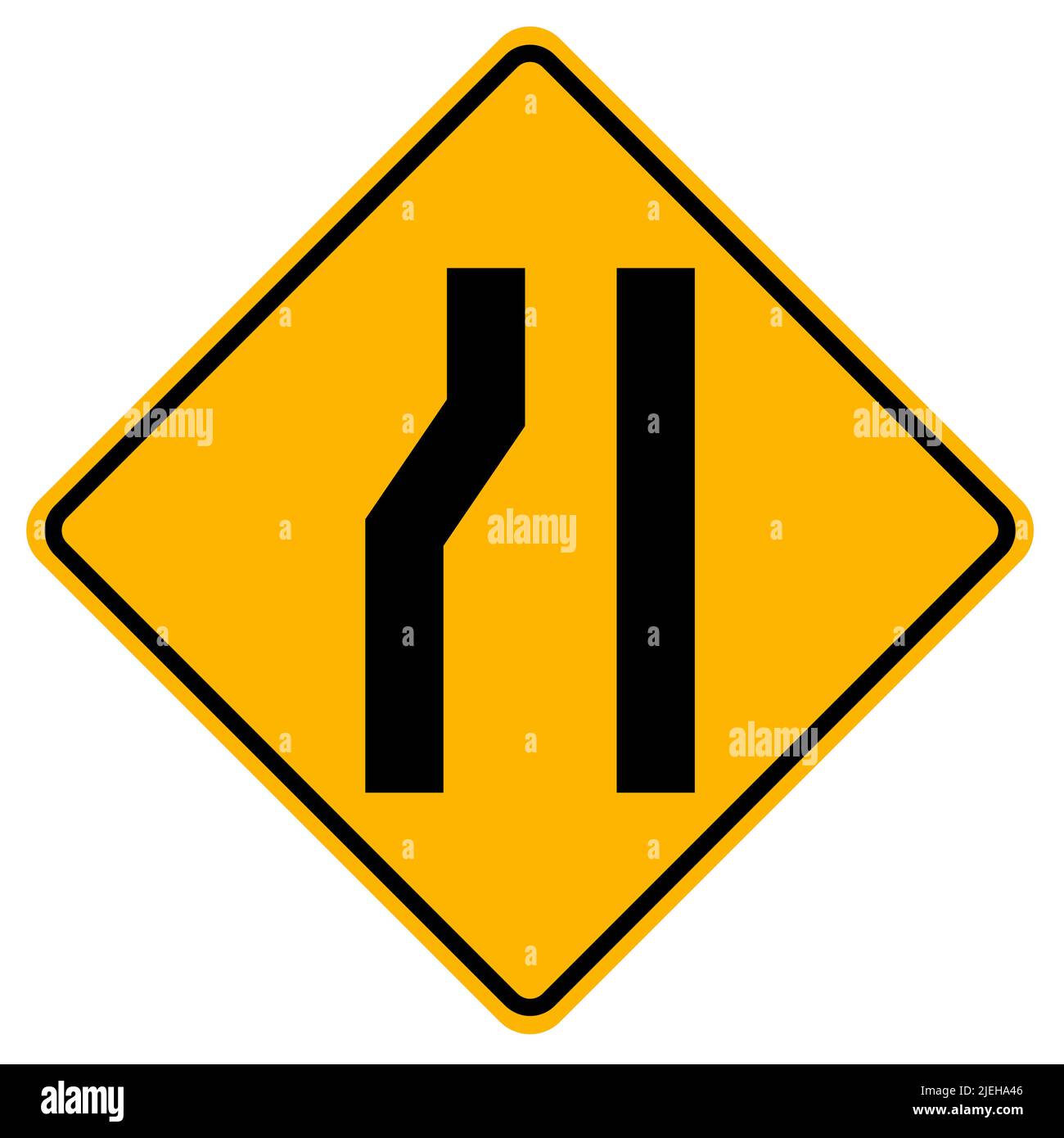 Warning signs Road narrows on left side on white background Stock Vector