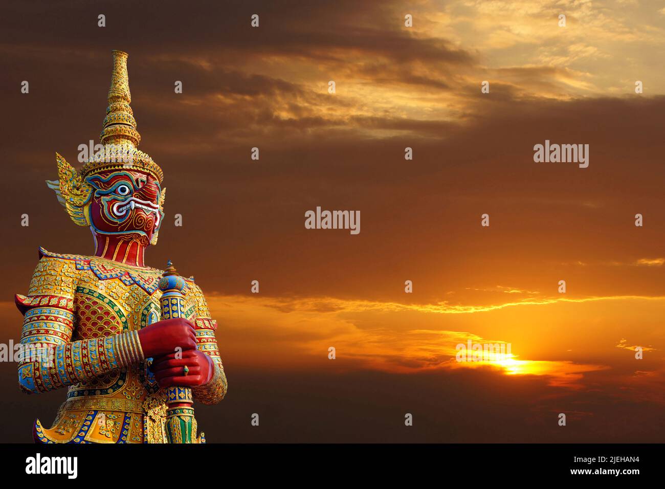 Yak, Yaksa, Teppanom, Tempelwaechter in Thailand, Stock Photo