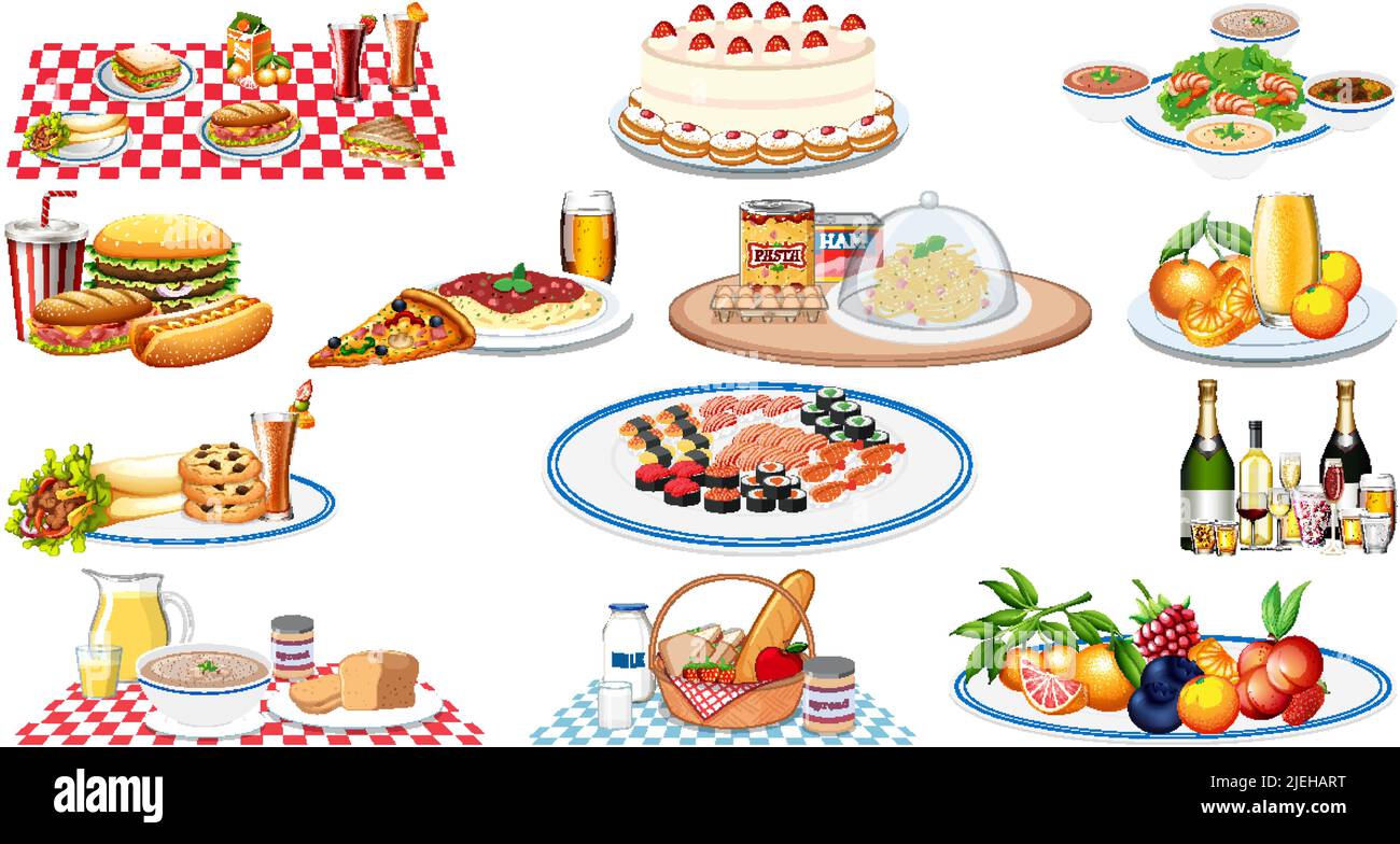 Set of different foods and beverages illustration Stock Vector Image ...