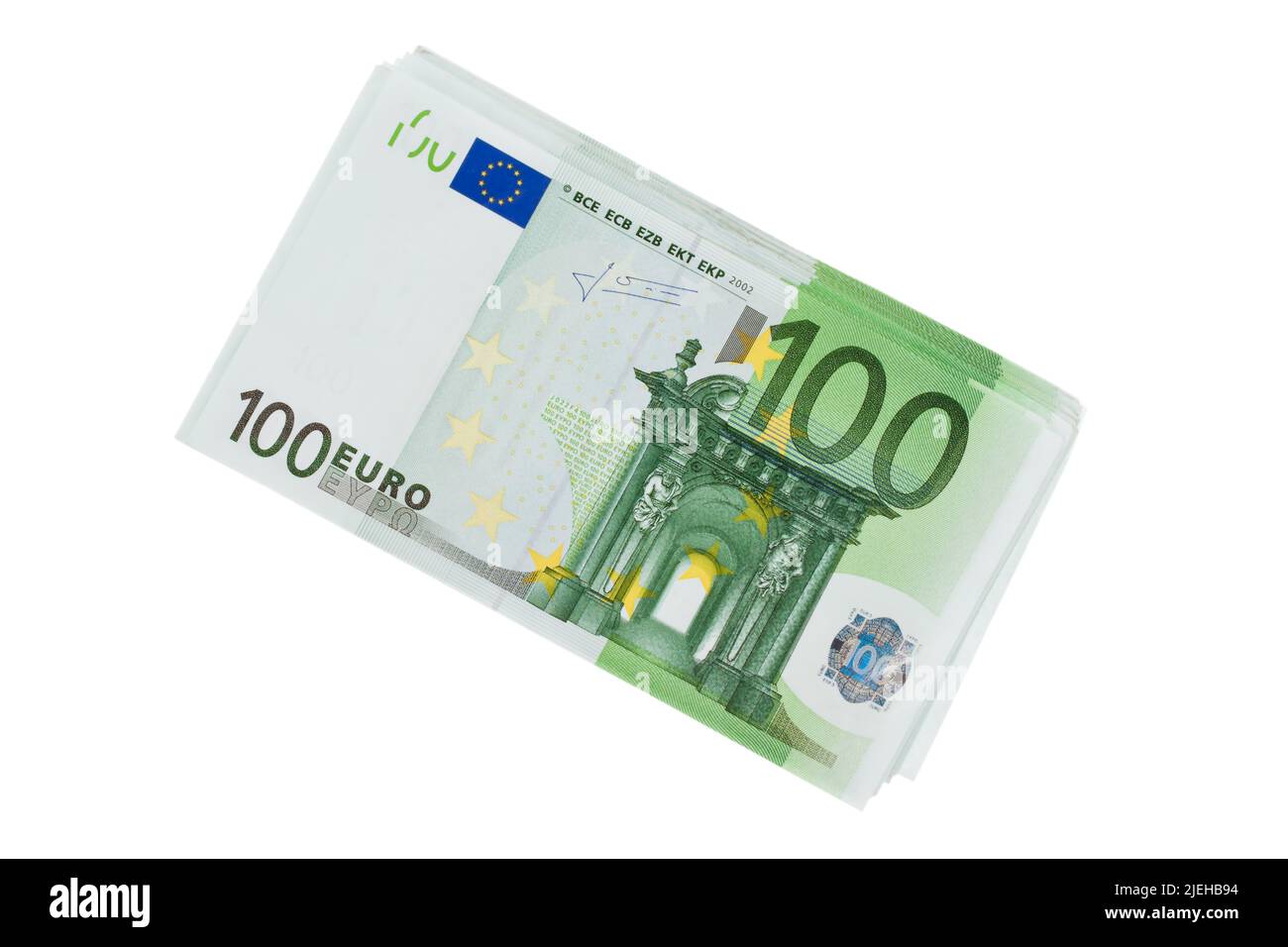Ein Stapel 100-Euro-Scheine, 100er, Euro, Geldscheine, Sparen, Altersvorsorge, Pension, Rente, Gewinn, Lottogewinn, Stock Photo