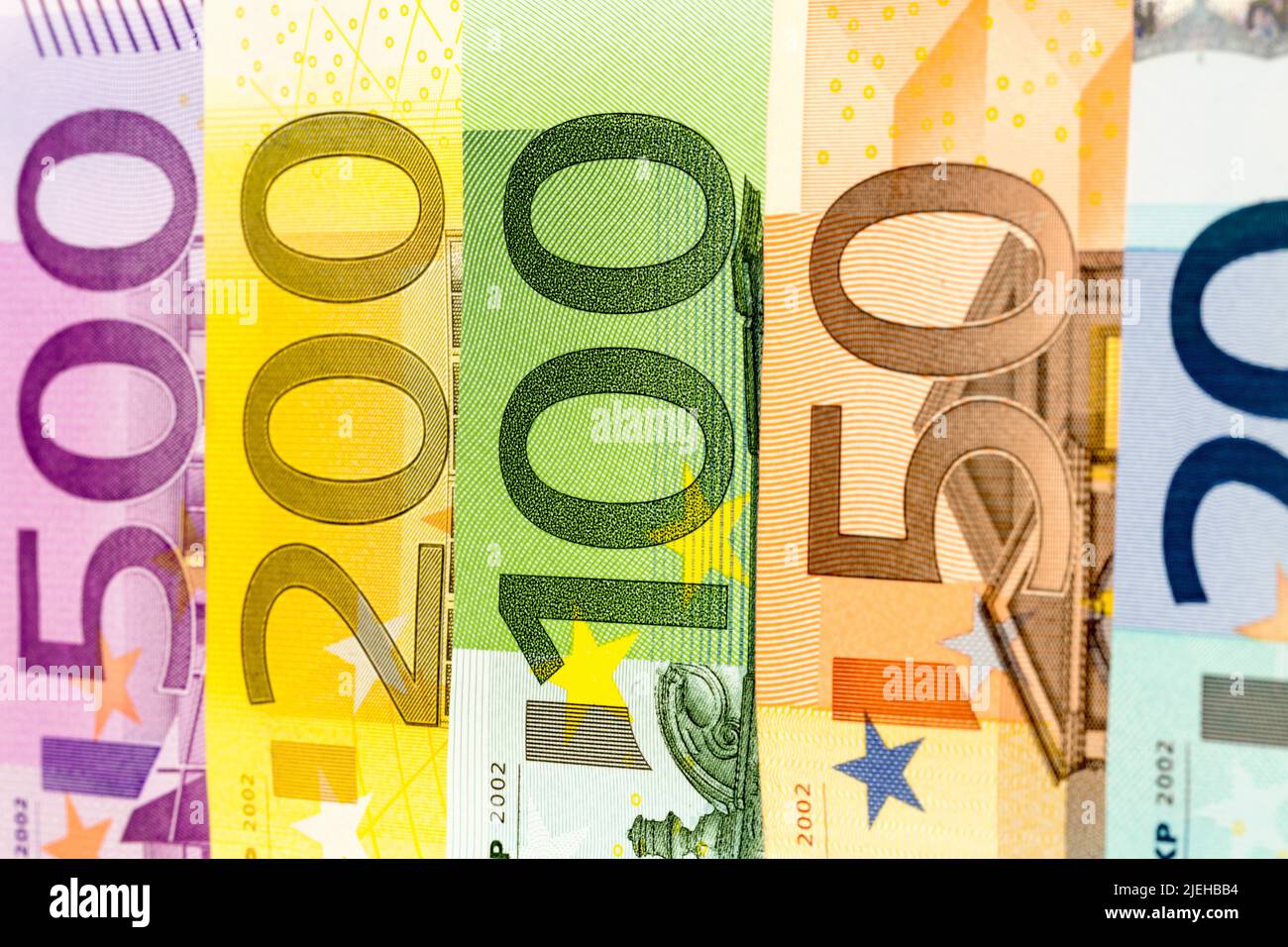 Viele Euro-Geldscheine der Europaeischen Union. Stock Photo