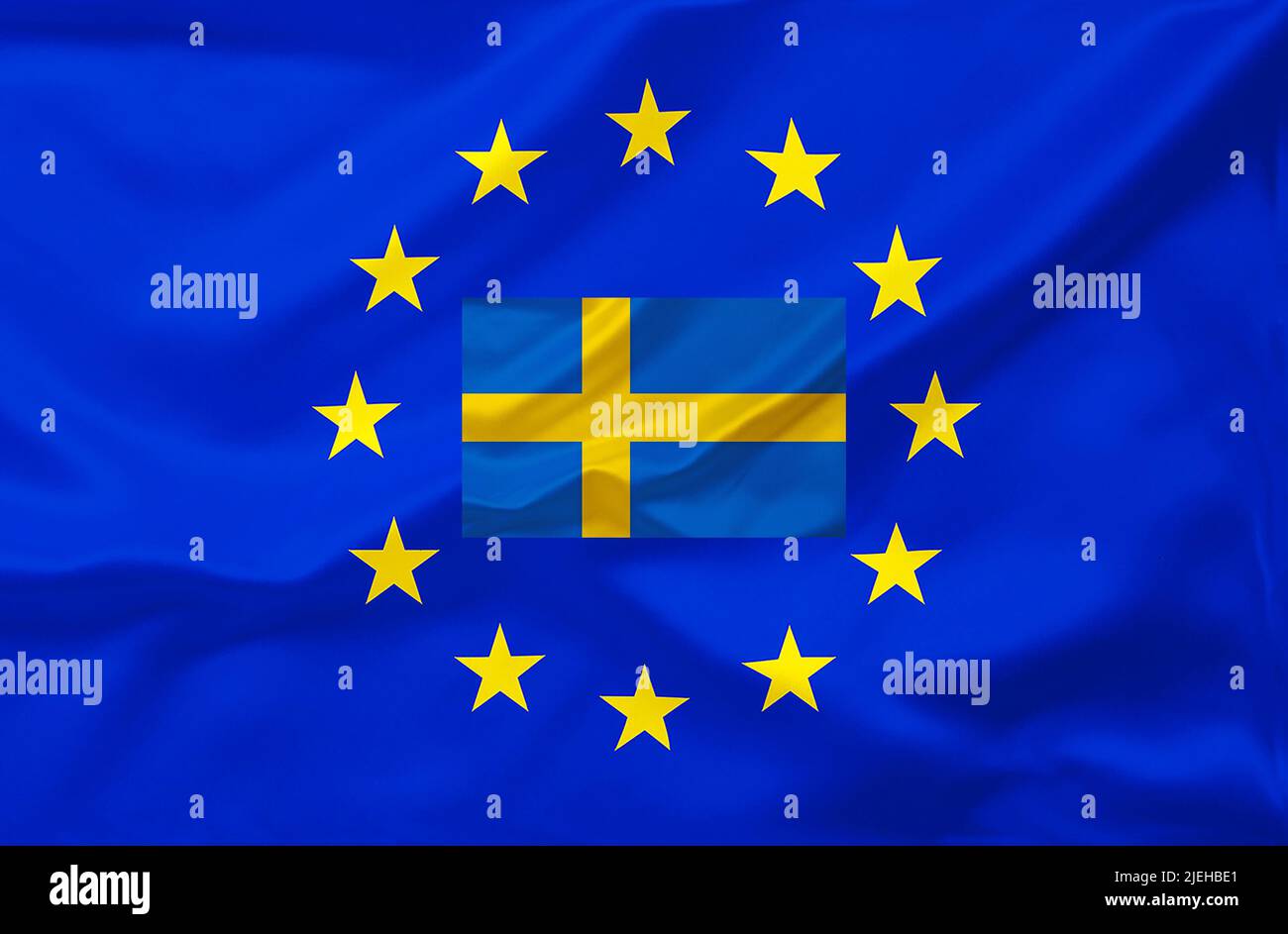 Fotomontage, Flagge von Europa, EU, Europäische Union, Schweden, Mitgliedschaft, Mitglied, Stock Photo