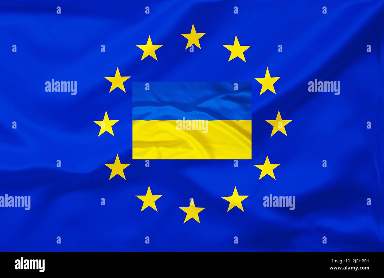 Fotomontage, Flagge von Europa, EU, Europäische Union, Mitgliedschaft, Ukraine, Antrag, Stock Photo