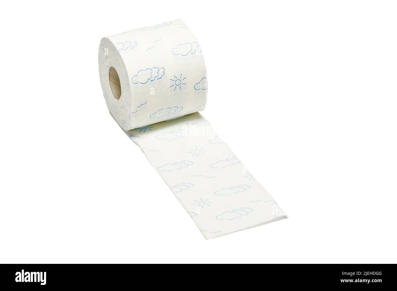Eine Rolle Toilettenpapier, Hamsterkauf, Vorrat, Pandemie, Toilette, Intimpflege, weisser Hinterhrund, Stock Photo