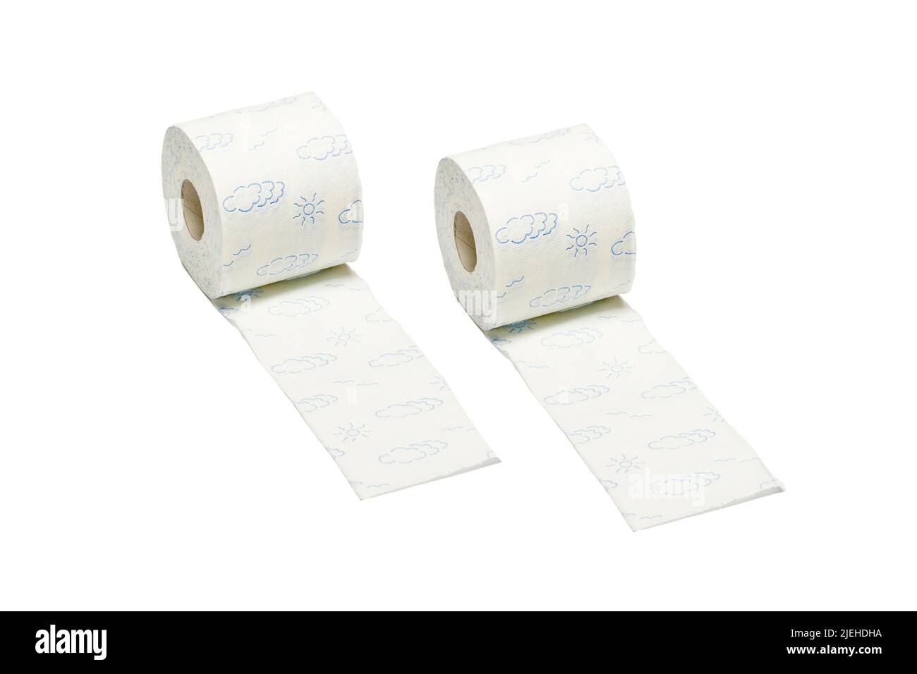 Zwei Rollen Toilettenpapier, Hamsterkauf, Vorrat, Pandemie, Toilette, Intimpflege, Freisteller, weisser Hintergrund, Stock Photo