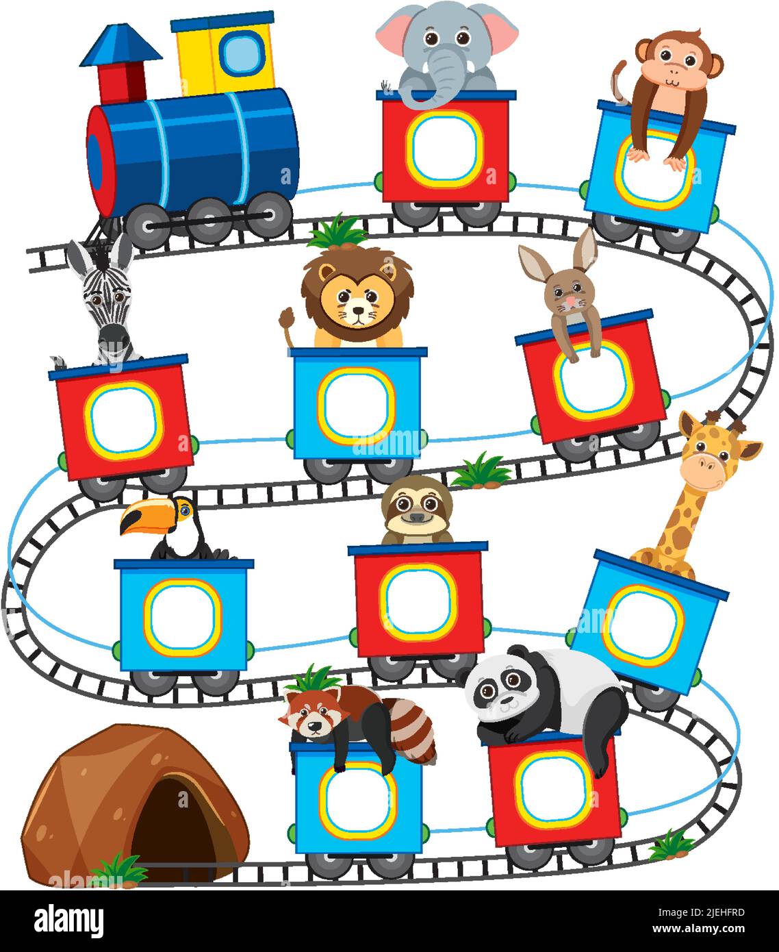 Cute animals on train template for alphabet and number illustration ...
